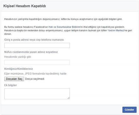 Kapatılan facebook hesabını açma